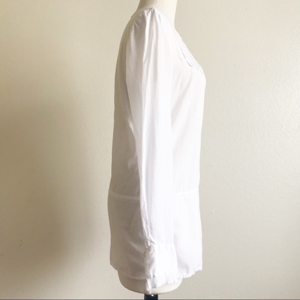 Vince White 100% Cotton Long Sleeve V Neck Raw Trim Blouse - Picture 5 of 8